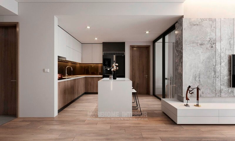 Thiết kế nội thất phòng bếp chung cư cao cấp phong cách hiện đại, sang trọng Thiết kế phòng bếp đẹp và sang trọng
