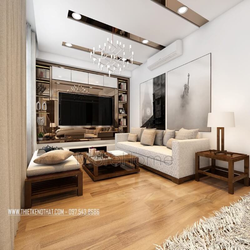 Thiết kế nội thất gỗ tự nhiên cho nhà phố phong cách hiện đại đẹp sang trọng Thiết kế phòng khách nhà phố