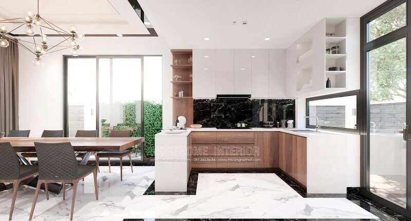 Mẫu tủ bếp cao cấp được thiết kế ấn tượng với sự phân chia khoa học mang lại sự thuận tiện cho người nấu. Tủ bếp gỗ, tủ bếp gỗ tự nhiên, tủ bếp tân cổ điển